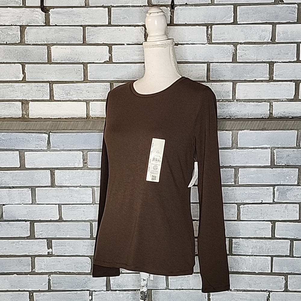 • NWT No Boundaries Women's Long Sleeve Cotton Blend T-Shirt Size M (8-10) Brown